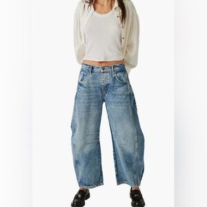 We The Free Barrel leg jeans.